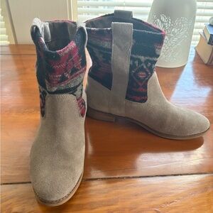 Toms Suede Ankle Boots with Patterned Cuff